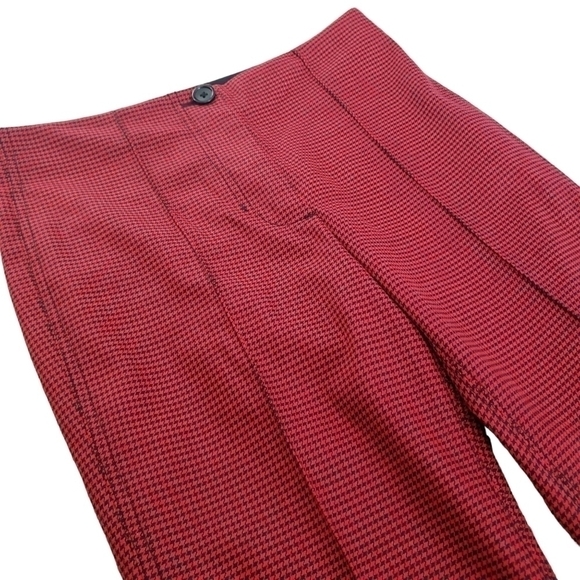 Helmut Lang Red & Black Houndstooth Flare Crop Pants - Picture 6 of 12